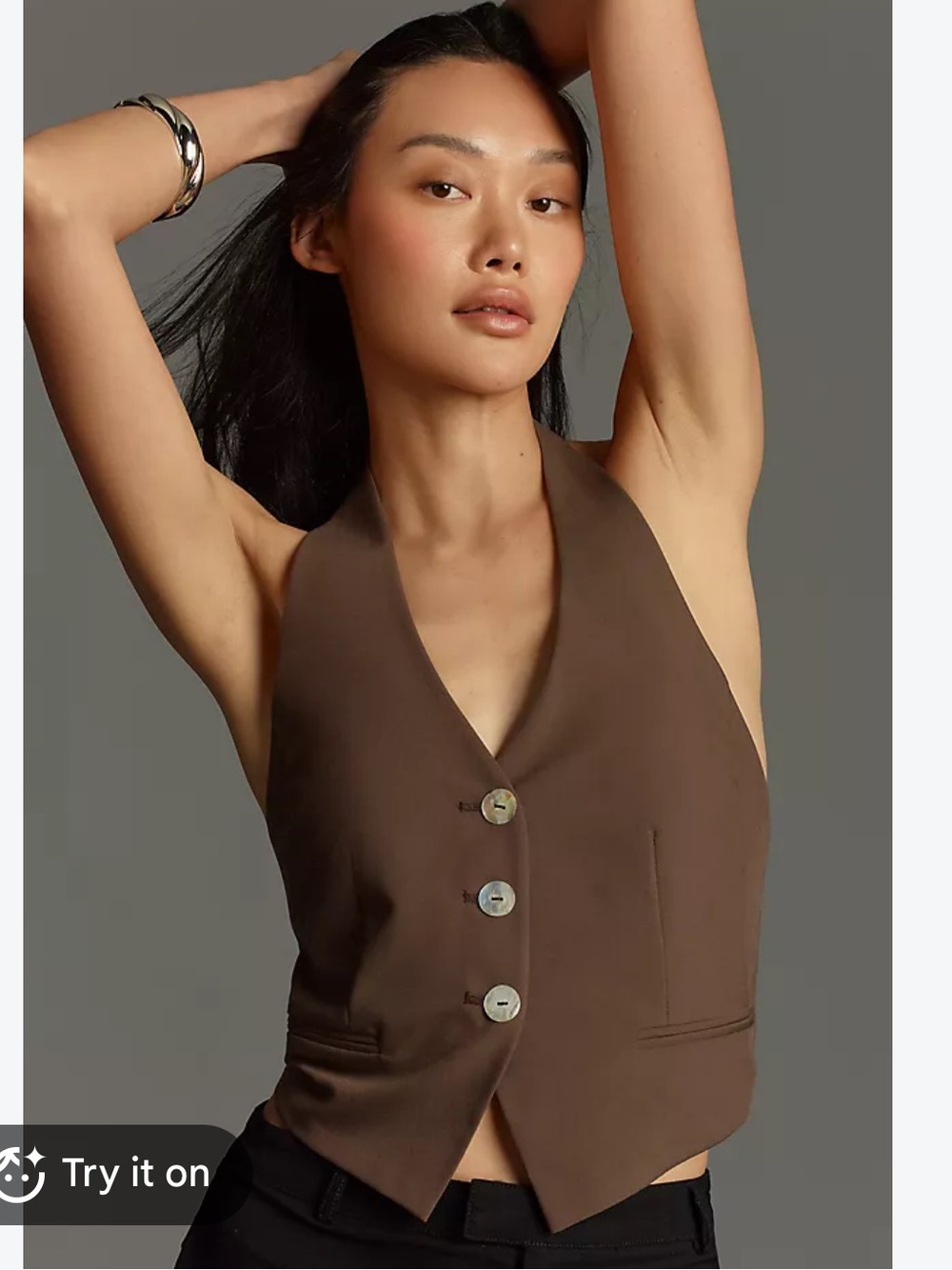 Anthropologie Nia Brown Halter Backless Vest with Front Buttons | M